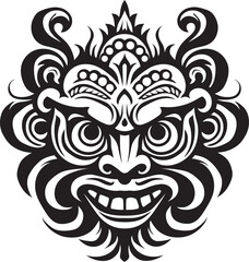 Tribal Treasures: Bali Mask Vector Emblem Cultural Carvings: Traditional Bali Mask Icon Design