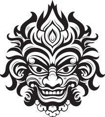 Sacred Symbols: Bali Mask Icon Graphics Mystical Masquerade: Traditional Bali Mask Emblem Design