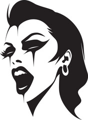 Sinister Seduction Smile: Vector Logo of Woman's Vampire Face Veiled Vixen Vamp: Woman Vampire Face Emblem Graphics