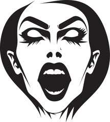 Seductive Siren's Bite: Woman Vampire Face Icon Design Midnight Mystery Mistress: Vector Logo of Femme Vampire's Visage