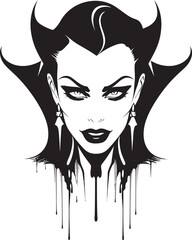 Mysterious Muse: Woman Vampire Face Icon Design Veiled Vamp: Vector Logo of Woman's Vampire Face