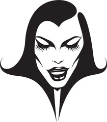 Gothic Glamour Ghoul: Woman Vampire Face Icon Design Veiled Vampiric Visage: Vector Logo of Femme Vampire Face