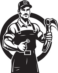 Craftsmanship Chronicles: Iconic Worker Emblem Graphics Hands-On Heroes: Vector Logo of Dedicated Worker