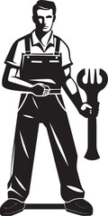 Craftsmanship Crest: Emblematic Worker Graphics Laborer Logo: Vector Icon Design for Workers