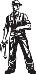 Tradesman Tribute: Iconic Worker Symbol Laborer Logo: Vector Labor Emblem Design