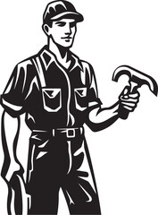 Craftsmanship Crest: Iconic Labor Logo Graphics Blue-Collar Badge: Symbolic Worker Icon