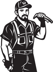 Skilled Labor Shield: Emblematic Worker Emblem Industrial Insignia: Iconic Labor Logo Design