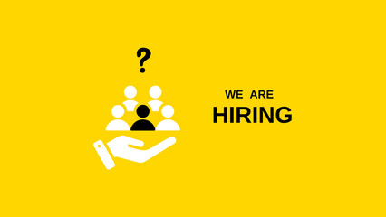 We are Hiring a design with a Magnifying Glass on a yellow background. Minimal we are hiring background. 