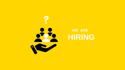We are Hiring a design with a Magnifying Glass on a yellow background. Minimal we are hiring background.  - obrazy, fototapety, plakaty