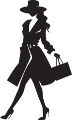 Fashionista Finesse: Woman with Bag Icon Graphics Trendy Tote Icon: Young Woman Emblem Design