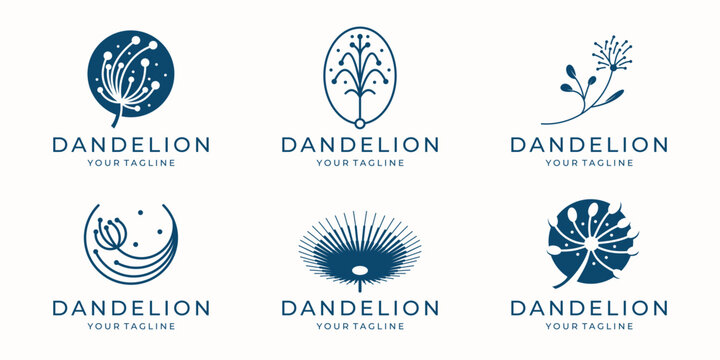 inspiration of dandelion logo vector illustration. simple shape design various plant dandelion logotype.