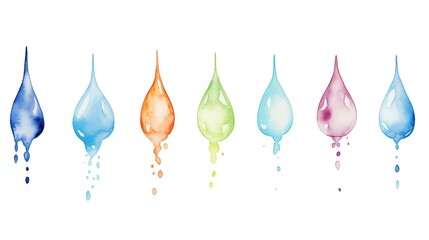 Multi color watercolor hand painted rain drops isolated on white background. - obrazy, fototapety, plakaty