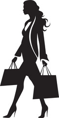 Urban Elegance: Vector Logo Design of Young Woman Shopper Glamour Goddess: Elegant Woman with Shopping Bag Emblem