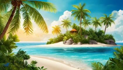 Fototapeta na wymiar Island Dreams: Captivating Illustration of a Tropical Paradise