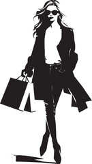 Trendy Style Maven: Stylish Lady with Shopping Bag Icon City Chic Couture: Urban Woman with Shopping Bag Emblem
