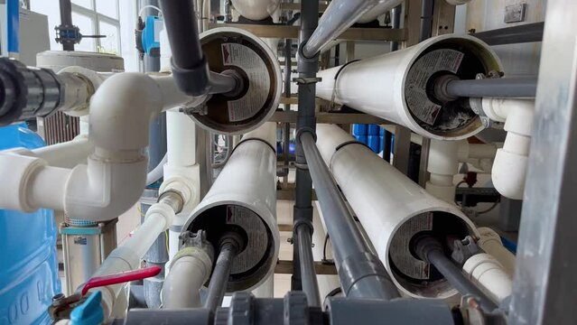 industrial osmotic plant for fine water purification close-up 