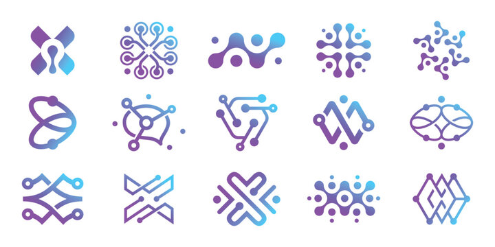 icon set tech dot logo design template for science, technology logo inspiration. vector illustration.