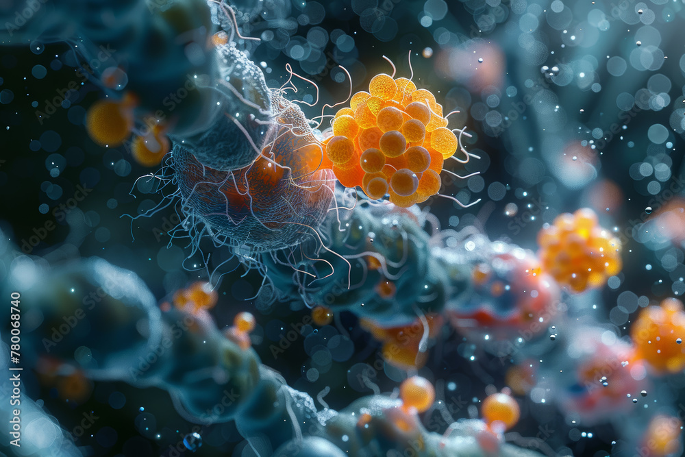 Poster an abstract representation of the biochemical processes involved in the progression of a metabolic c
