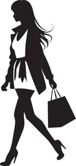 Trendy Style Maven: Young Lady with Shopping Bag Icon Graphics Vogue Vibes: Stylish Woman with Shopping Bag Emblem