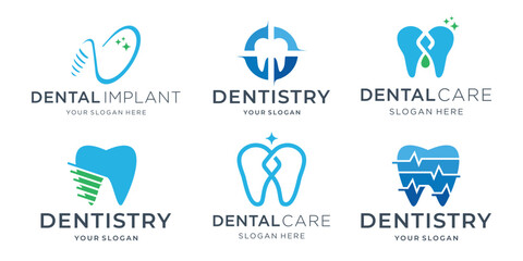 Collection of dental logo template inspiration. Creative icon with geometric shape logo set.