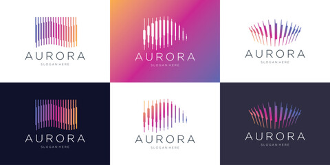set of Aurora logo icon design template flat vector and gradient color branding.