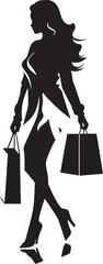 Stylish Chic Boutique: Vector Logo of Urban Fashion Icon Glamour Galore: Young Woman Iconic Shopper Emblem