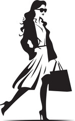 Style Maven: Vector Logo of City Chic Couture Trendsetter Trailblazer: Young Woman Iconic Shopper Design