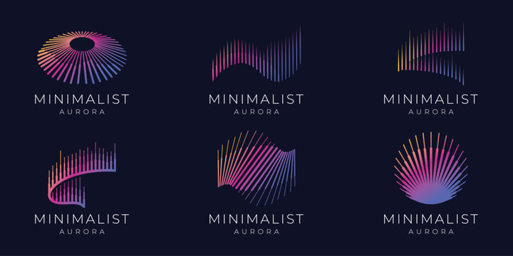 set of abstract aurora sunburst modern logo design for industry technology company business.