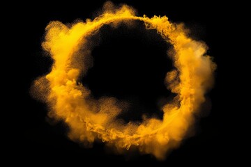 circle made of yellow colored clouds of smoke isolated on black background