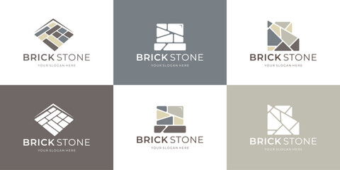 Naklejka premium Vector set of logos brick stones, construction abstract shape design.