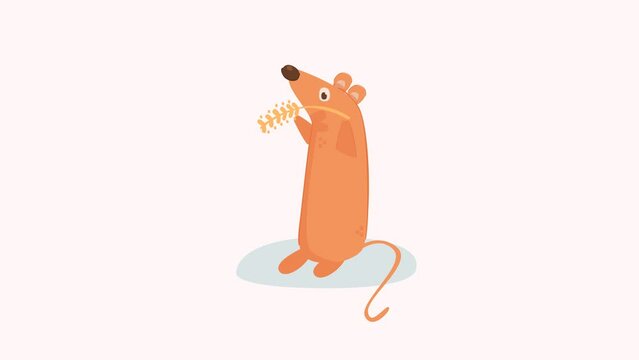 animated illustration of a mouse eating wheat 2D animation