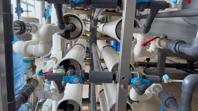industrial osmotic plant for fine water purification close-up 
