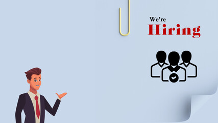 We are Hiring a design with a Magnifying Glass on a yellow background. Minimal we are hiring background. 