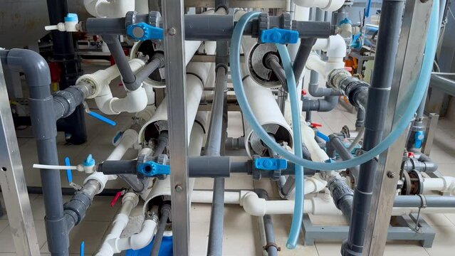 industrial osmotic plant for fine water purification close-up 