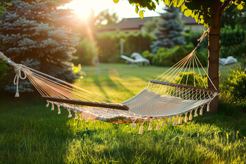summer hammock in a backyard - Powered by Adobe