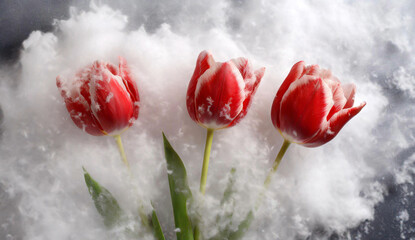 Tulipes, fleurs rouges de printemps. Fond floral. Fumée abstraite