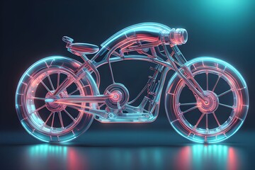 3d illustration of a modern motorcycle with glowing neon lights on a dark background