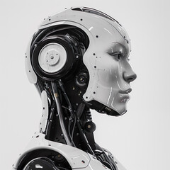 "Zukunftsgewandt: Ein Roboterprofil - Innovation, Intelligenz und Interaktion in einem stilisierten Avatar der technologischen Evolution."





