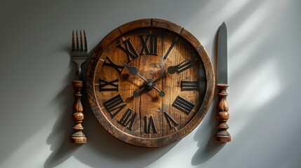 Fototapeta na wymiar Weight loss and intermittent fasting concept represented by clock hands instead of forks and knives.