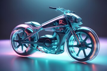 Futuristic motorcycle concept in neon lights