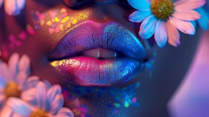 Fantasy color shifting lipstick art close-up - obrazy, fototapety, plakaty