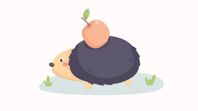 illustration of a hedgehog carrying an apple 2D animation
