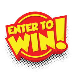 Sign Enter to win on circle bubble in comic style. Vector push button on transparent background