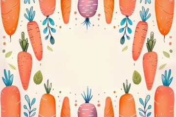 A joyful arrangement of illustrated carrots borders a playful, hand-drawn style food quote