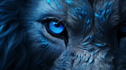 Foto auf Acrylglas Blue lion look extreme close up photography. © Muzamil