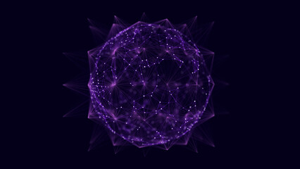 Technology pink sphere with connecting dots and lines. Digital abstract network structure. 3D rendering.