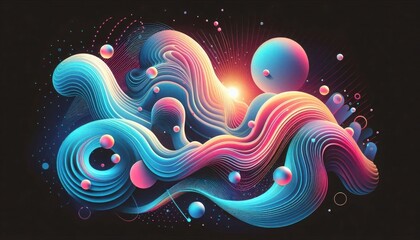 Glowing retro waves Abstract blue and purple liquid futuristic banner background