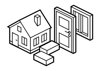 Image of cottage and repair. Real estate illustration in isometry style.