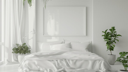bright, luxurious bedroom mockup, poster or picture with frame, created with generative AI technology