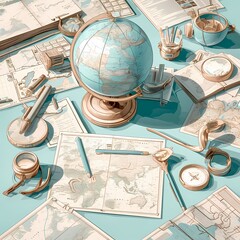 Vintage World Atlas and Compass Kit on a Desk - Themed Travel Inspiration